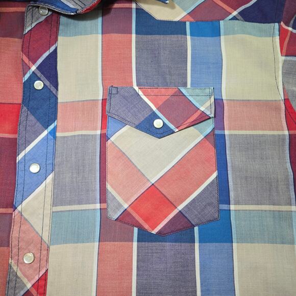 Vintage Wrangler Western Plaid Pearl Snap Short Shirt X-Long Tails Size 2XL - Picture 2 of 6